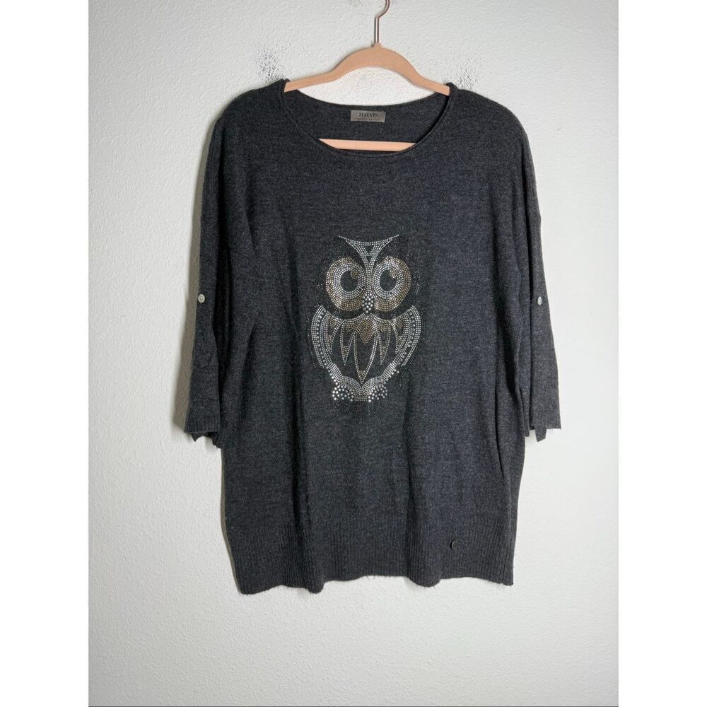 Malvin Hamburg Germany Women’s Angora Blend Sweater 3/4 Sleeve Owl Sz M * Notes